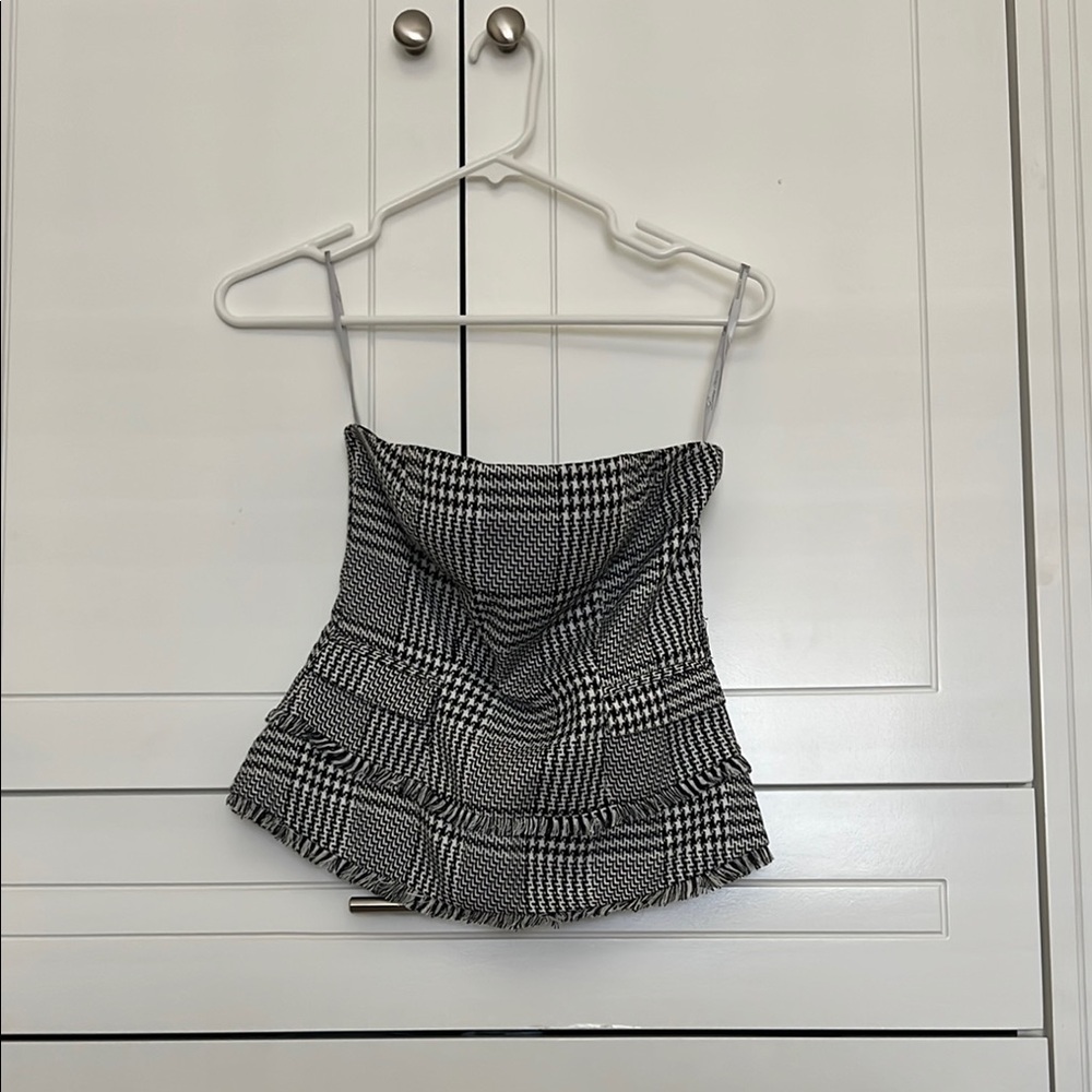 Black and White Plaid Strapless Top